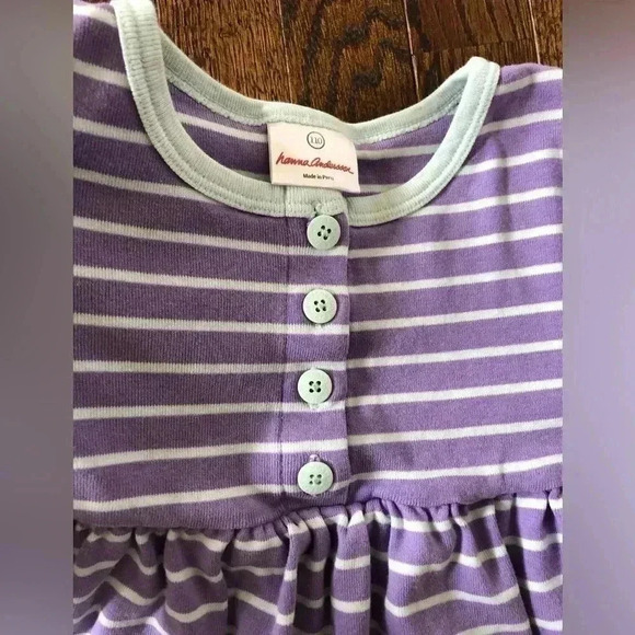 Hanna Andersson Girls 5 (110cm) Purple/Light Blue Striped Short Sleeve Dress - Picture 6 of 6